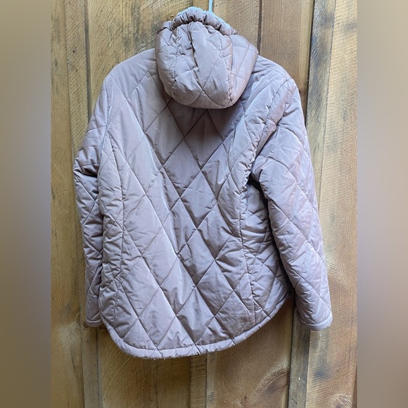 Free Country Quilted Jacket L Pink Hood Sherpa Zip Button Pockets - Picture 6 of 12